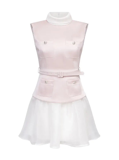 High-Neck Faux Two-Piece Dress【s0000014335】