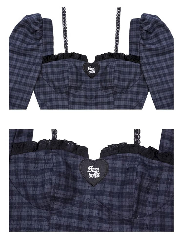 Check Neck Cake Dress【s0000011659】