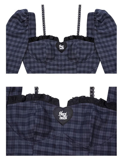 Check Neck Cake Dress【s0000011659】