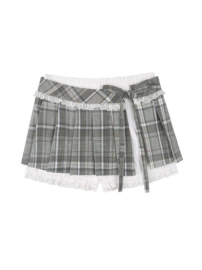 Checkered Pleated Flower Bud Skirt【s0000015765】