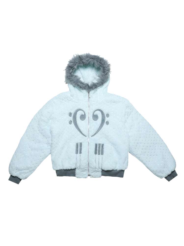 Mint Green Cotton Star Plush Hooded Jacket【s0000014693】