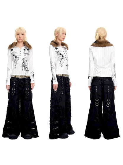 Fur Collar Long-Sleeve Polo Shirt【s0000014091】