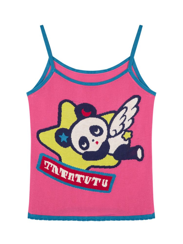 Panda angel pattern knitted halter top【s0000012755】