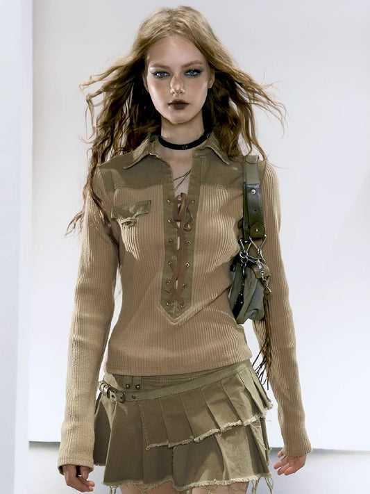 Shirt collar splicing T-shirt【s0000005151】