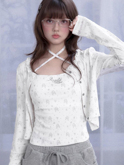 Bear Print Knit Camisole Jacket Cardigan【s0000013368】