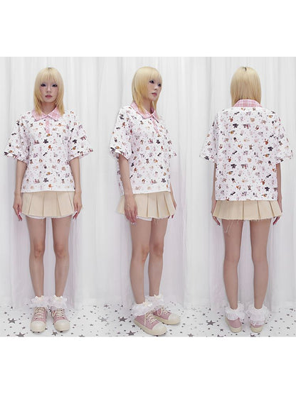 Dog Print Oversize Polo Shirt【s0000013873】