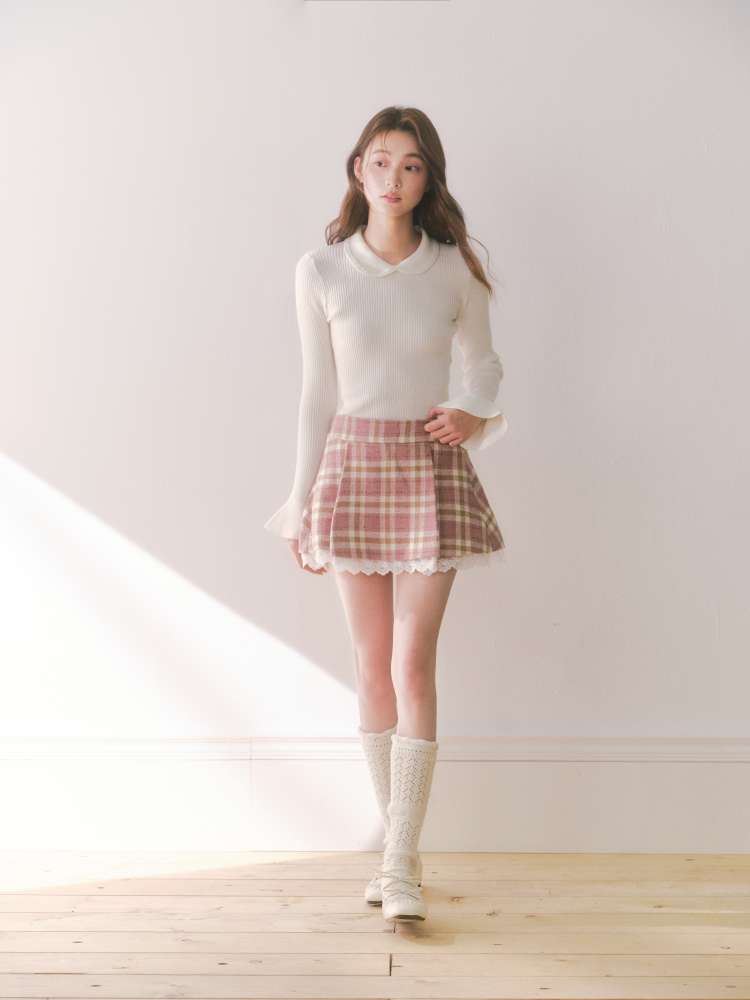 Berry Cocoa Pink Brown Check Pleated Skirt【s0000014866】