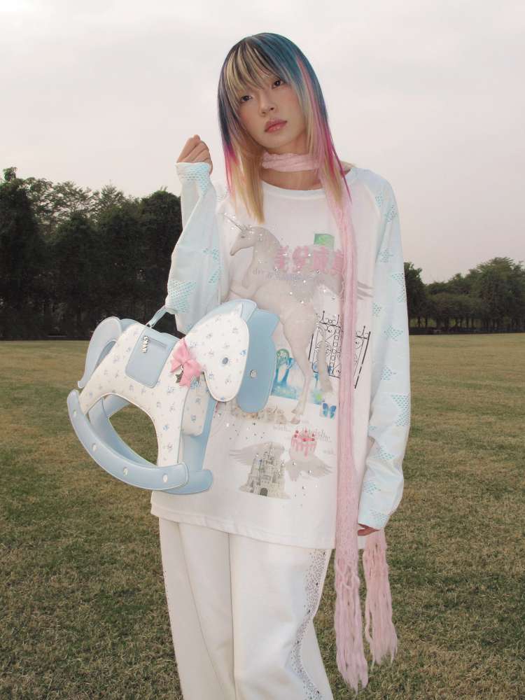 Horse Unicorn Raglan Sleeved Top【s0000015386】