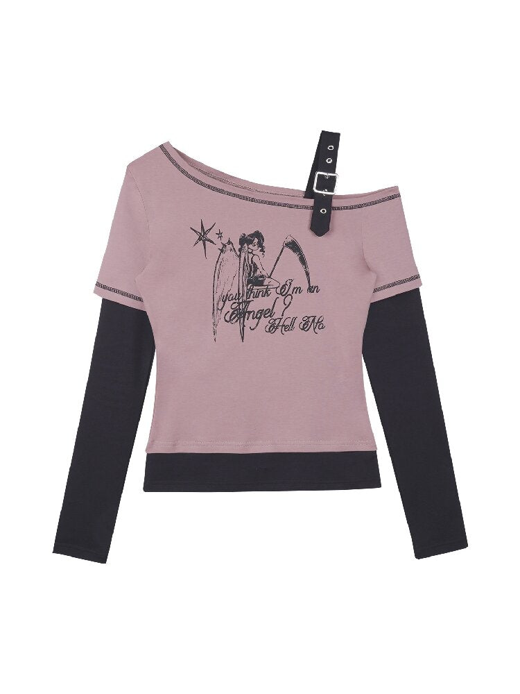 Fake Two Angel Printed T-shirt【s0000015767】