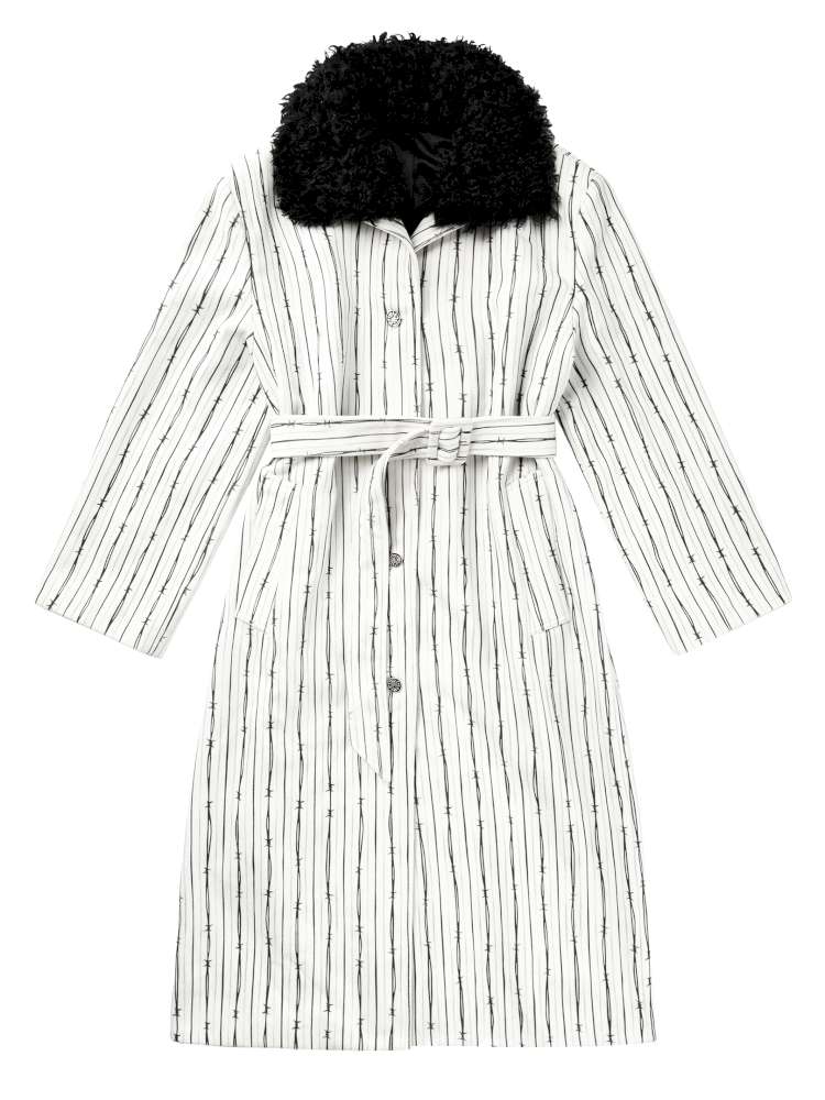 Thorn Stripe Panel Fur Collar Coat【s0000014642】