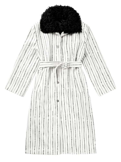 Thorn Stripe Panel Fur Collar Coat【s0000014642】