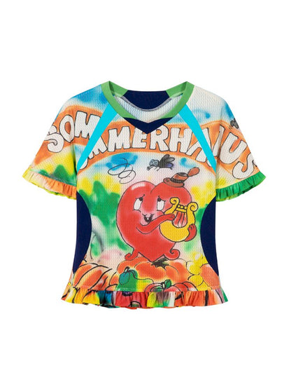 Colorful quirky heart-print T-shirt【s0000012824】