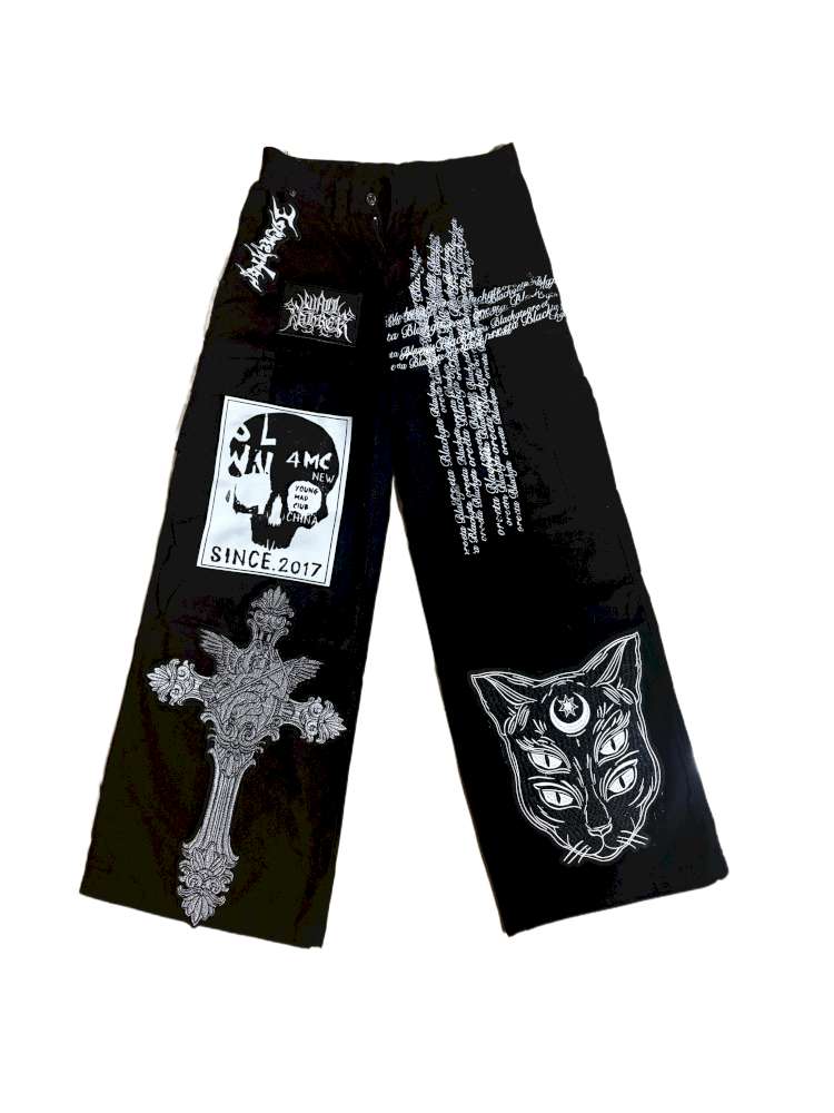 Y2K Punk Print Wide-Leg Jeans【s0000014627】