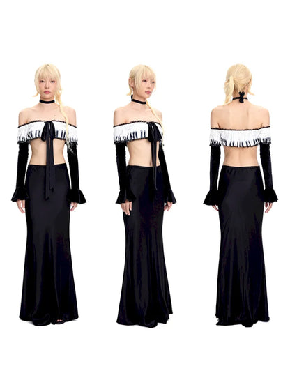 Piano Print Strapless Top【s0000014097】