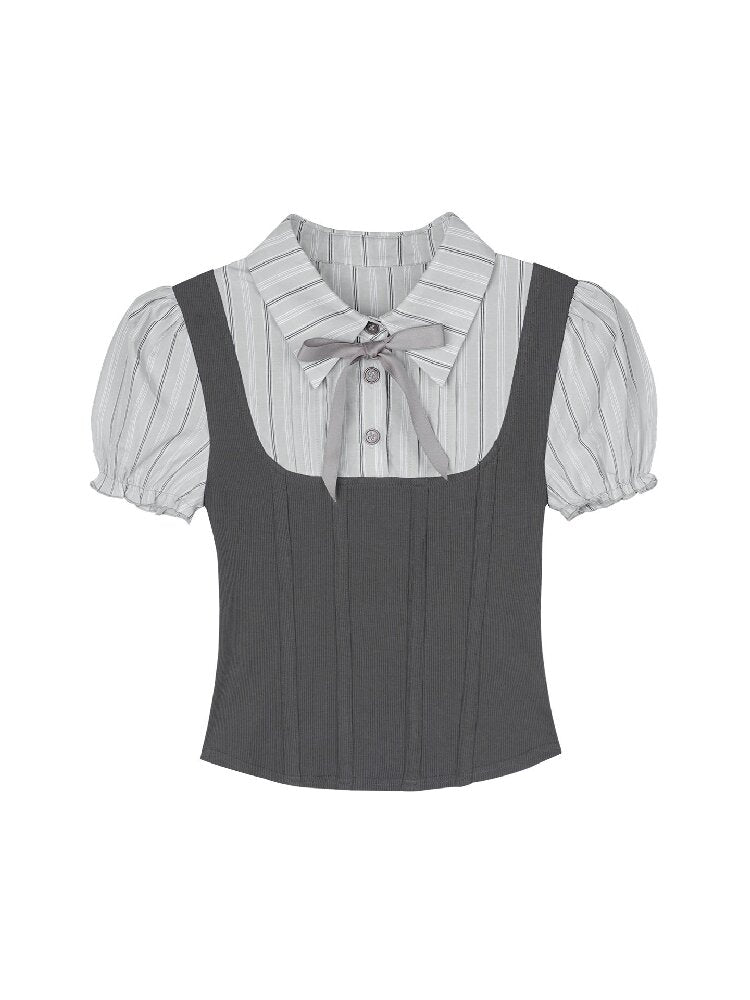Fake Herringbone Puff Sleeve Top【s0000016644】
