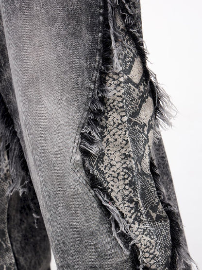 Raw Edge Snake Patchwork Pants【s0000011693】