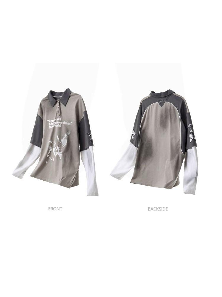 Fake Two Piece Spliced Long Sleeve T-Shirt【s0000011691】