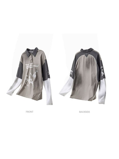 Fake Two Piece Spliced Long Sleeve T-Shirt【s0000011691】