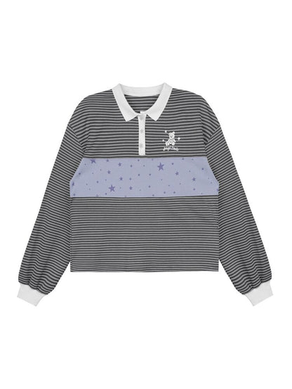 Purple Striped Loose Polo Shirt【s0000015470】