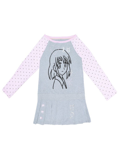 Pink Gray Pixel Pleated Dress【s0000016545】