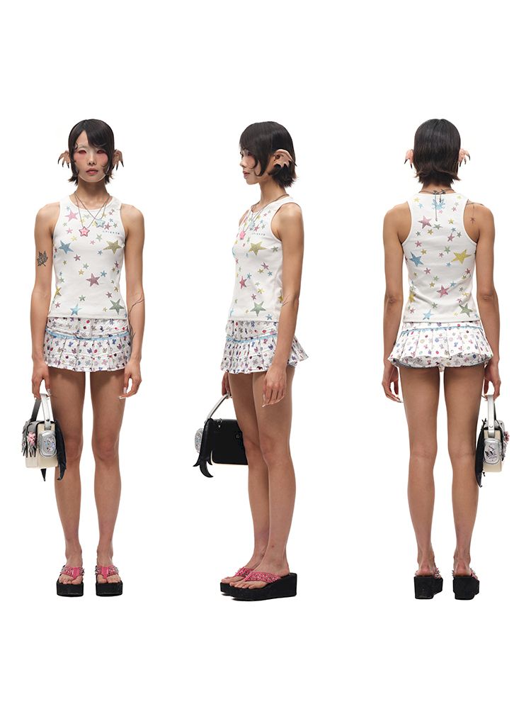 Small appliqué print pleated skirt【s0000012590】