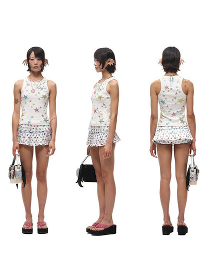 Small appliqué print pleated skirt【s0000012590】