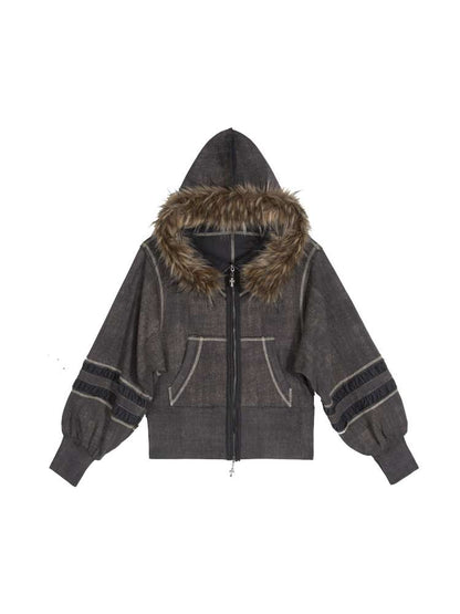 Lantern Sleeve Hooded Sweatshirt Jacket【s0000014493】