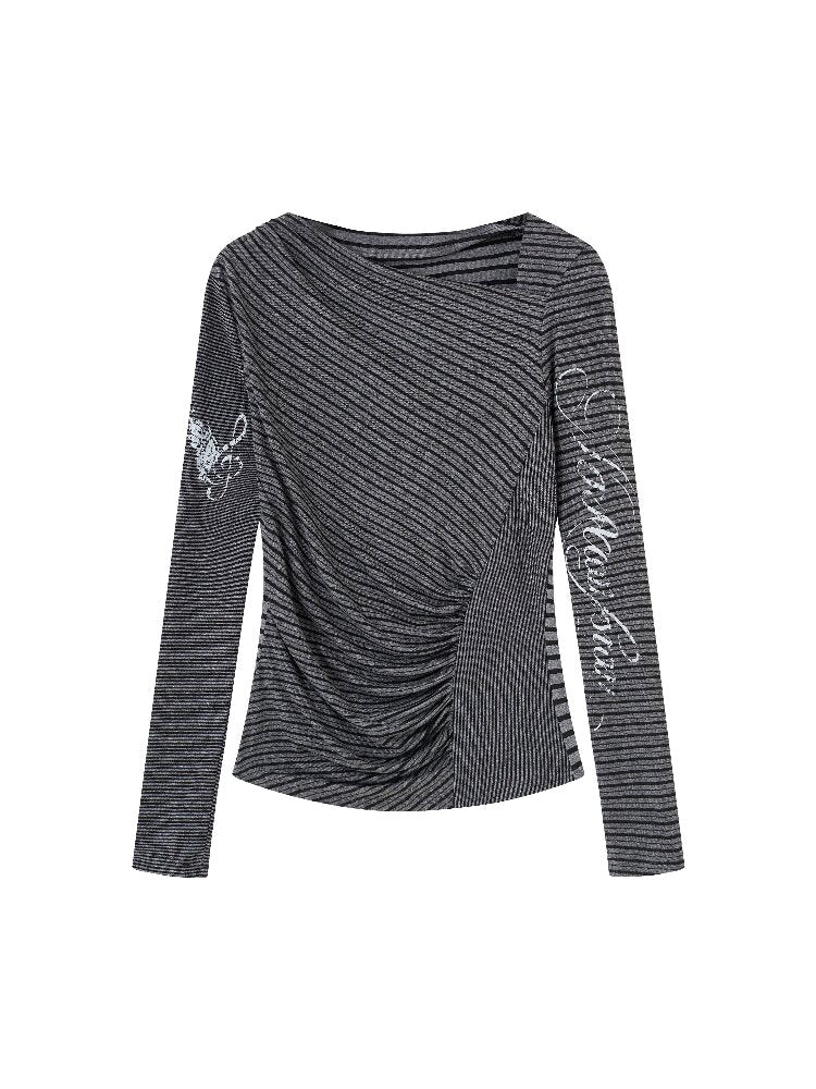 Pleated Wings Striped Top【s0000019009】