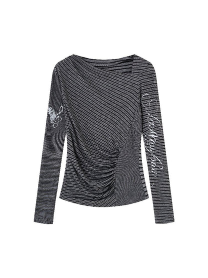 Pleated Wings Striped Top【s0000019009】