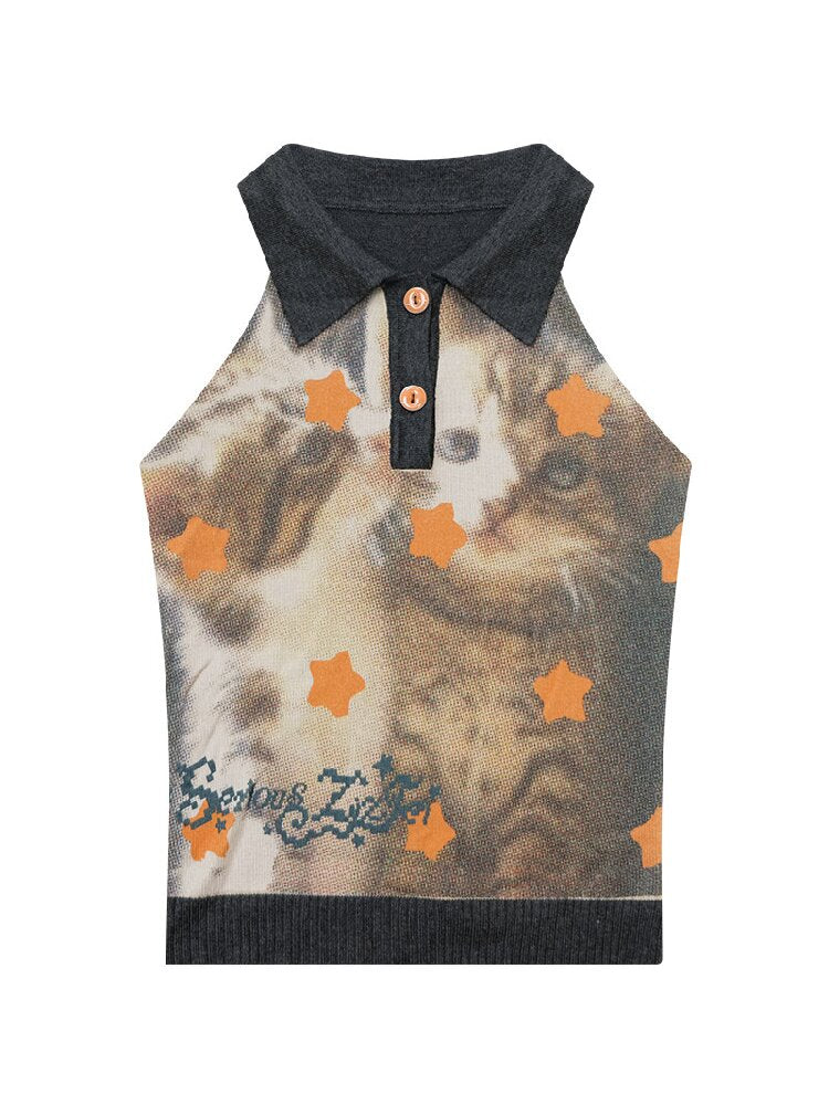 Starfall Cat Print Knitted Vest【s0000016849】