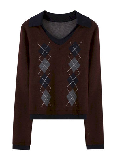 Contrast-Color Slim-Fit Pullover【s0000014405】