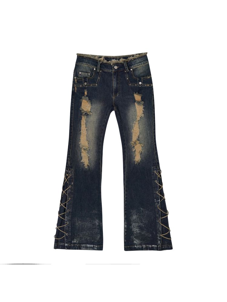 No-wash slim-fit ripped low-rise jeans【s0000012805】