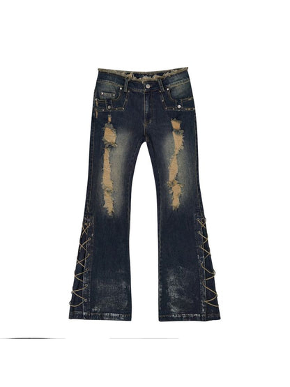 No-wash slim-fit ripped low-rise jeans【s0000012805】