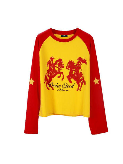 Digital Print Star Raglan T-Shirt【s0000016180】