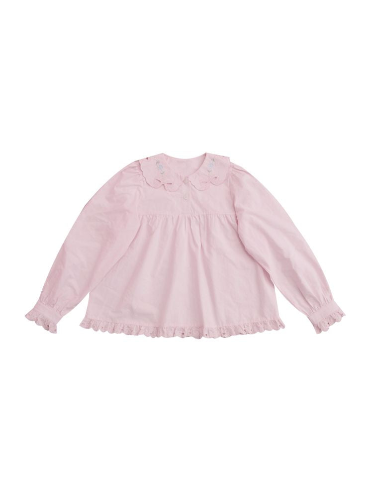 Doll Collar Zipper Neck Pink Lace Blouse【s0000013492】