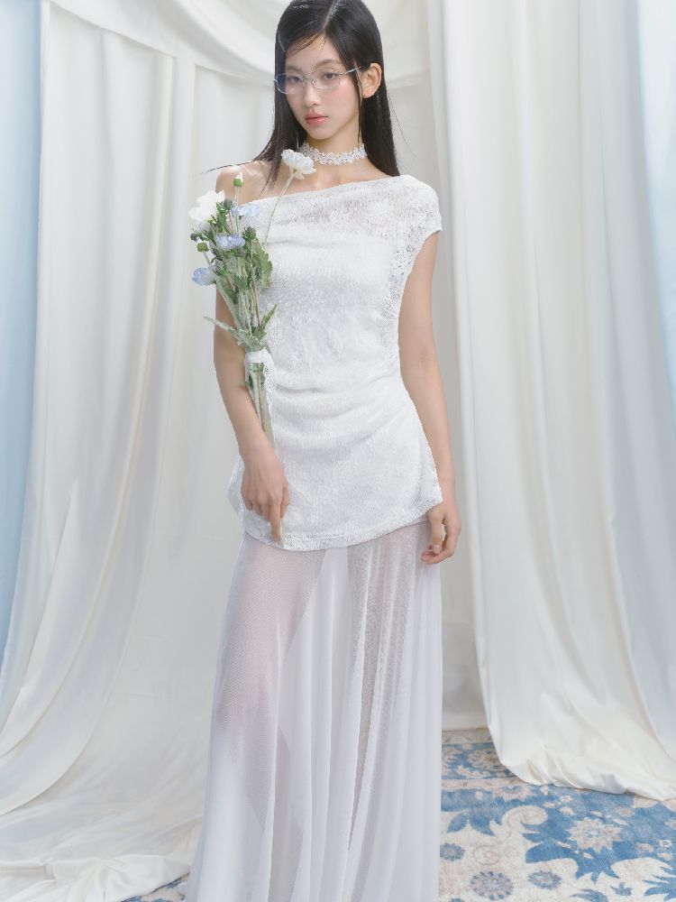 Tansparent a-line tulle dress【s0000012149】