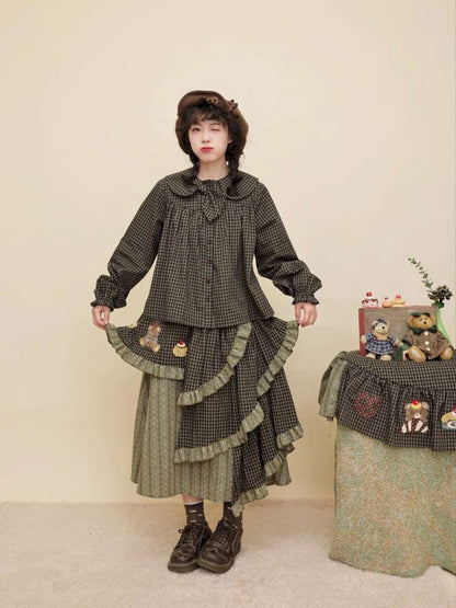 Vintage Girl Dark Green Plaid Cake Skirt【s0000014844】