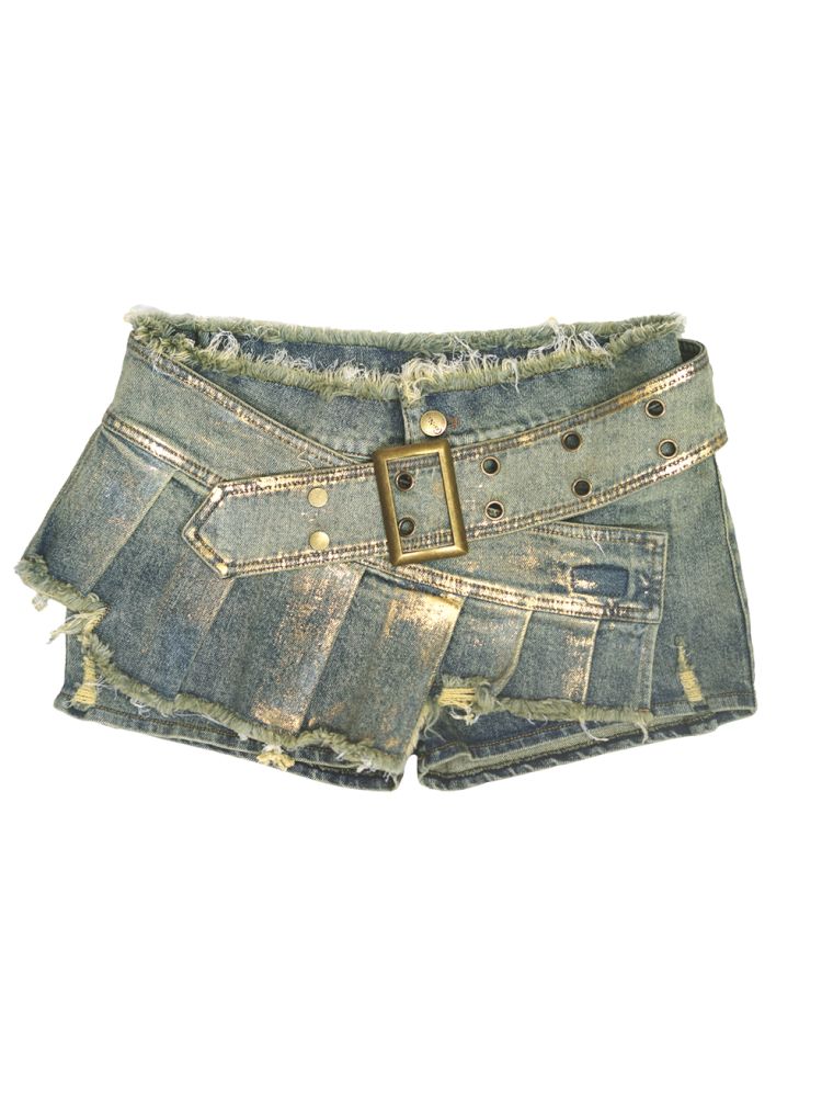 Denim pleated skirt pants【s0000012806】