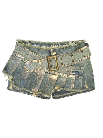 Denim pleated skirt pants【s0000012806】