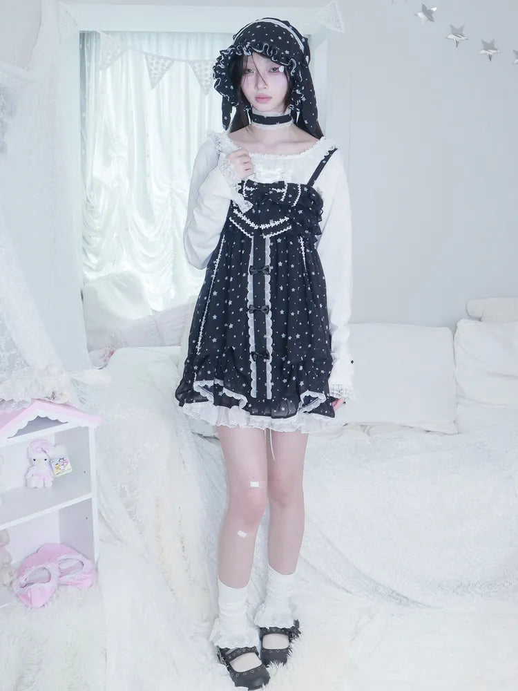 Polka Dot Floral Bud Chiffon Spaghetti Strap Dress【s0000013971】