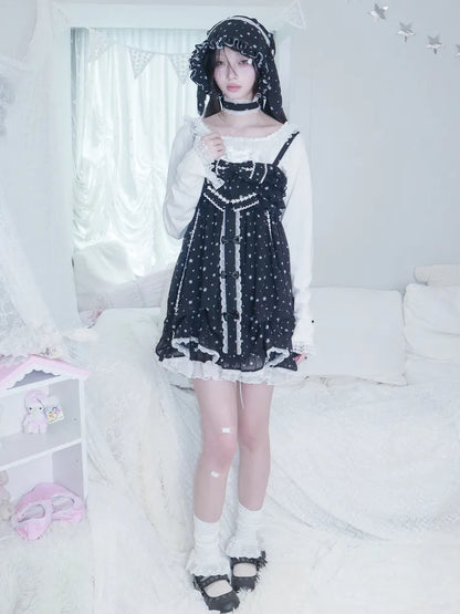 Polka Dot Floral Bud Chiffon Spaghetti Strap Dress【s0000013971】