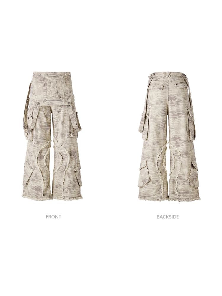 Multi-Pocket Raw Edge Workwear Bib Pants【s0000011367】