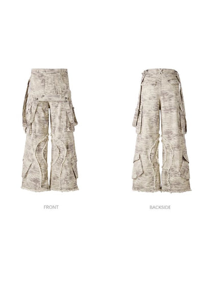 Multi-Pocket Raw Edge Workwear Bib Pants【s0000011367】