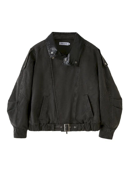 Padded Collar Patchwork Washed Denim Jacket【s0000014069】