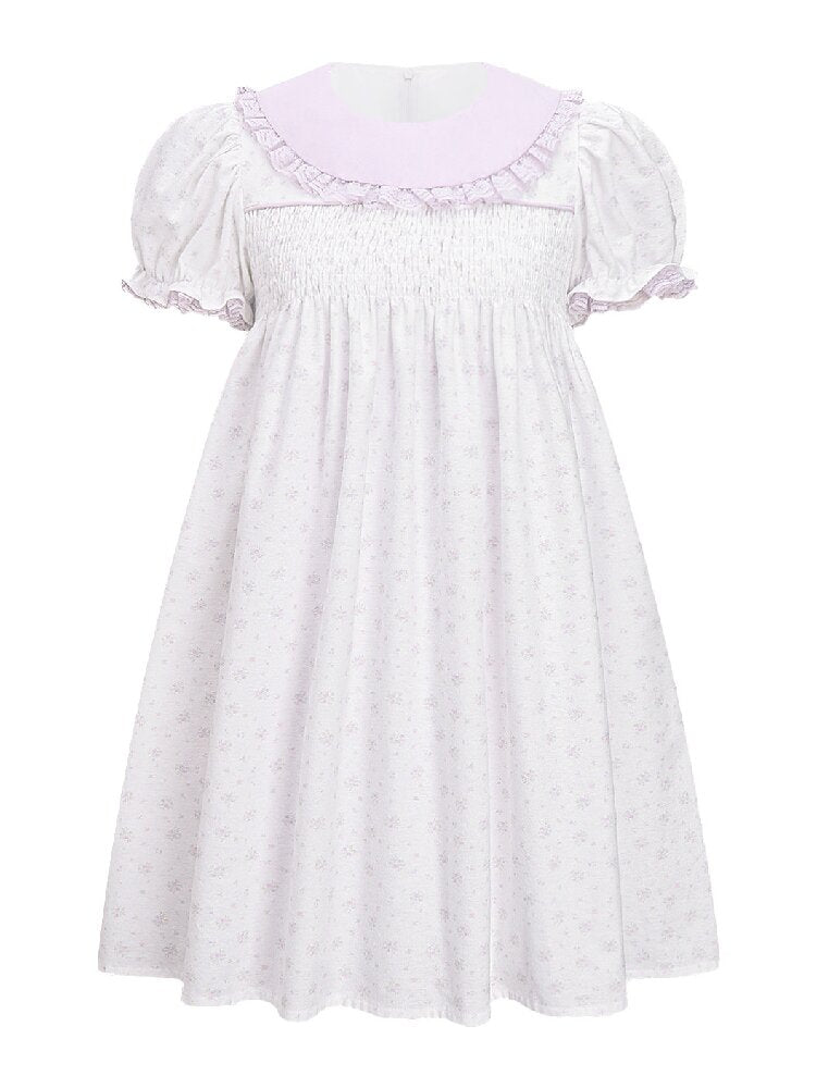 Purple Floral Puff Sleeve Dress【s0000016363】