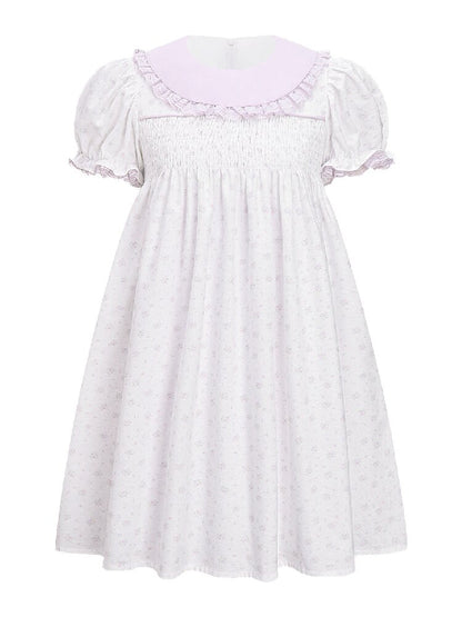 Purple Floral Puff Sleeve Dress【s0000016363】