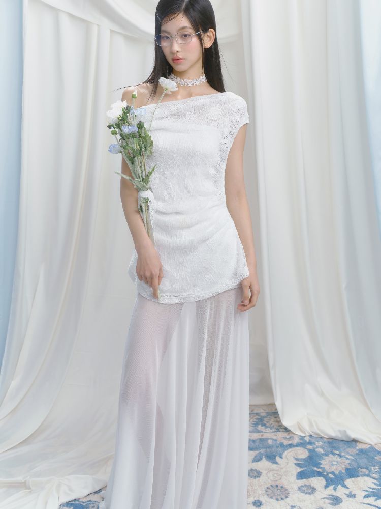 French lace pressed pleated dress【s0000012147】