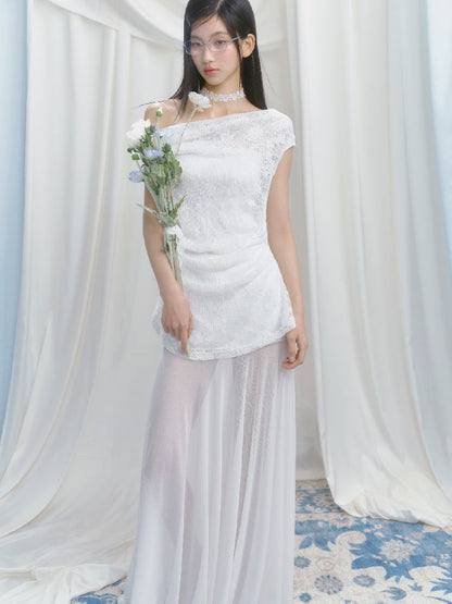 French lace pressed pleated dress【s0000012147】