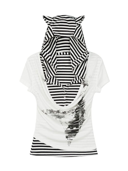 Swing Neck Striped Short Sleeve T-Shirt【s0000012807】