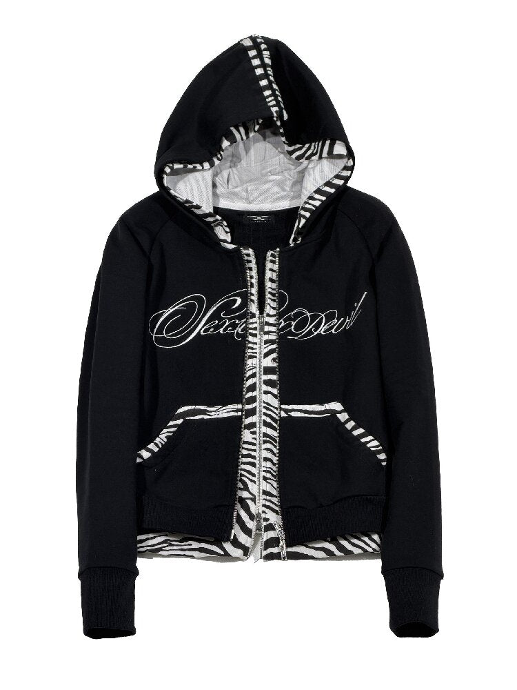 Zebra Patchwork Hooded Sweatshirt【s0000016185】